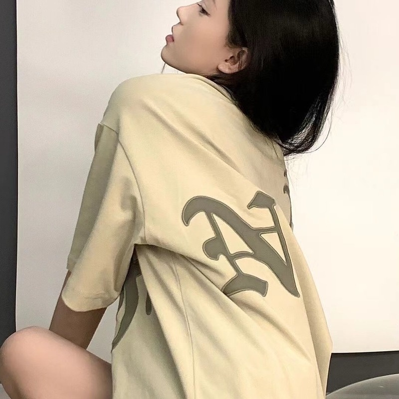 Áo Thun Tay Ngắn Dáng Rộng Thêu Chữ Kiểu Retro Hàn Quốc Dễ Thương Cho Nữ