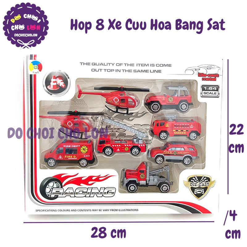 Hộp 8 xe cứu hỏa đồ chơi mô hình bằng sắt 1:64 G0388E