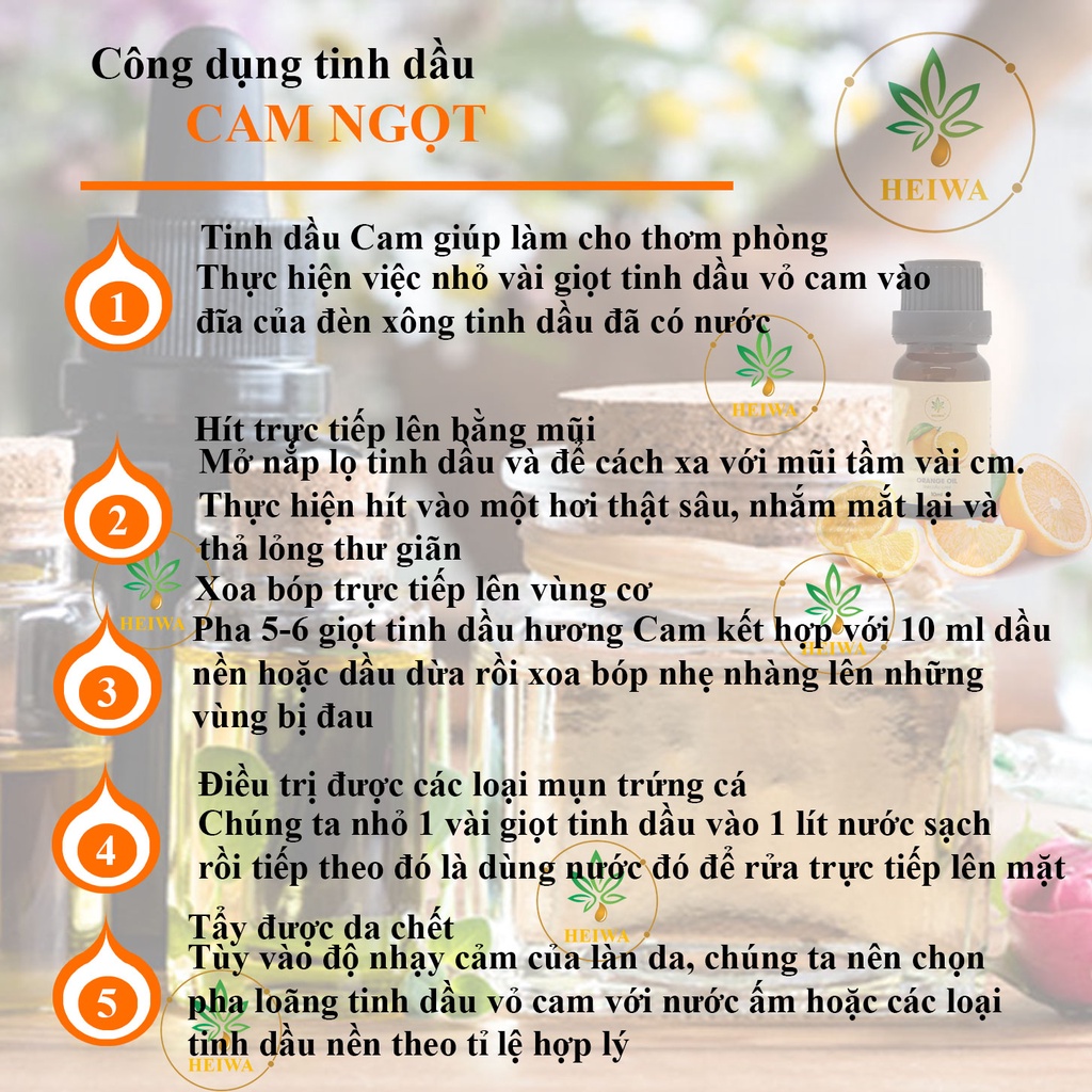 [CHAI LỚN] Tinh dầu Cam ngọt HEIWA 50ML nhập khẩu Ấn Độ có giấy kiểm định .