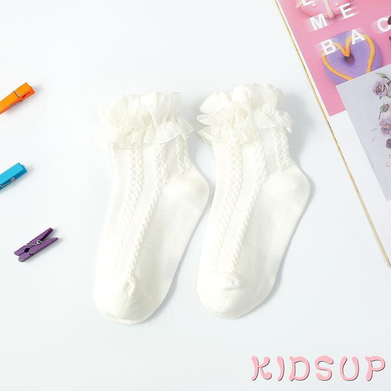 KIDSUP1-Baby Girls Lace Princess Socks Solid Color Anti-slip Short Tube Floor Hosiery
