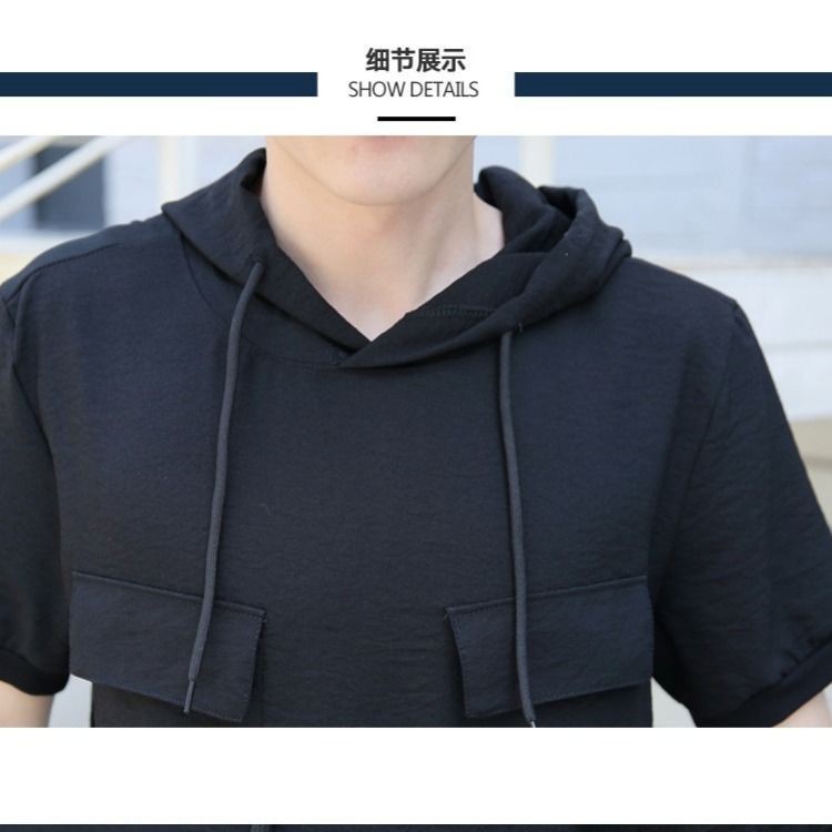 Bộ Đồ Thể Thao Áo Hoodie Tay Ngắn Phối Quần Dài Kiểu Hàn Quốc Thời Trang Mùa Hè Cho Nam Sinh