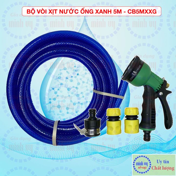 Bộ ống lưới xanh kèm vòi xịt nước rửa xe, tưới cây , chiều dài ống  5m / 10m đầu nối nhanh nối thẳng vòi nước