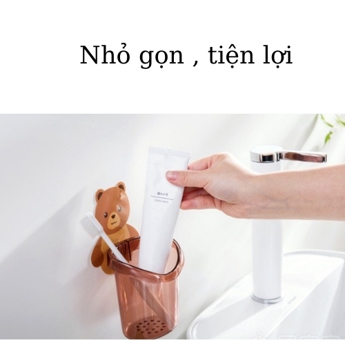 Cốc Gấu Dán Tường Đựng Bàn Chải Đánh Răng Hình Gấu Tiện Lợi