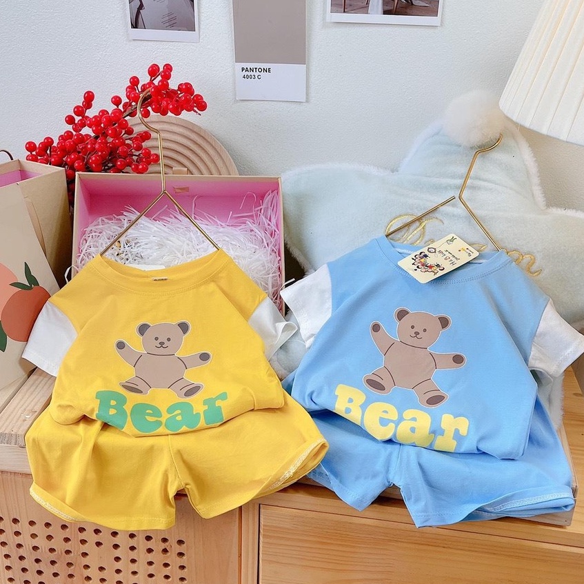 Đồ Bộ Cotton In Hình Chú Gấu Cute Mùa Hè Cho Bé Trai Size 2 -5 Tuổi MINTSCLOSET Mint's Closet - DB8024