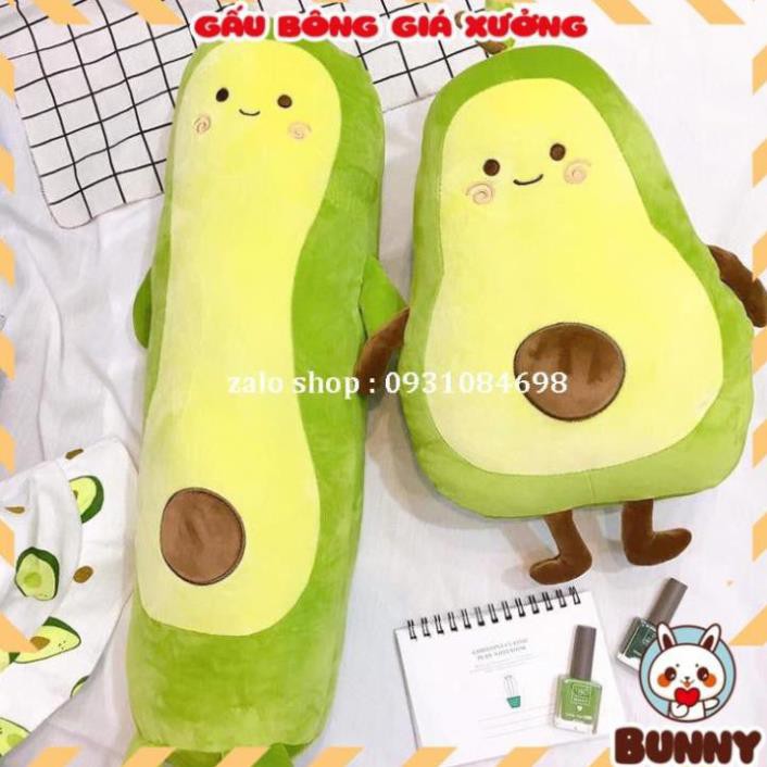 Gấu Bông Trái Bơ Dài Đội Nón Tay Thỏ Size 80cm/1m2 - Gối Ôm Trái Bơ Dài Đội Nón