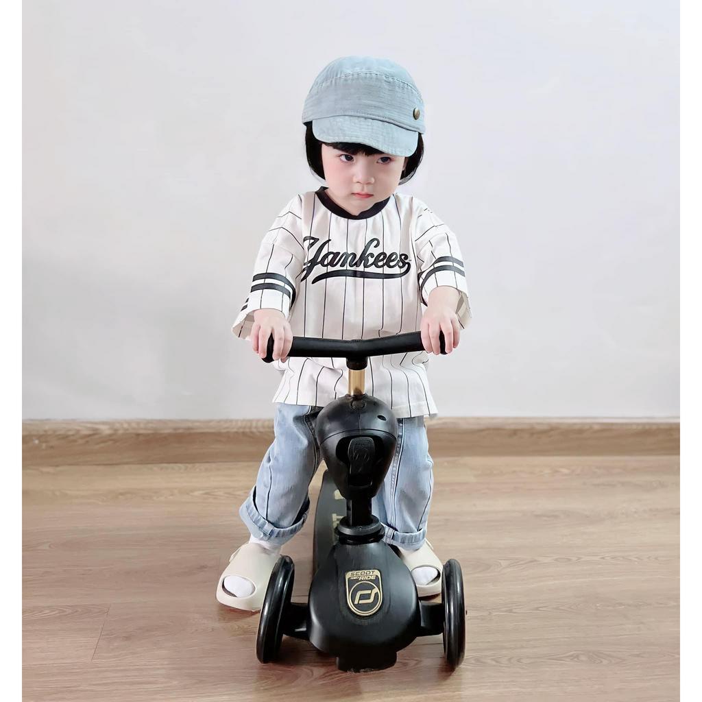 Áo thun gia đình Yannkee kẻ sọc phối tay cho bé, áo phông trẻ em unisex Samy Kids