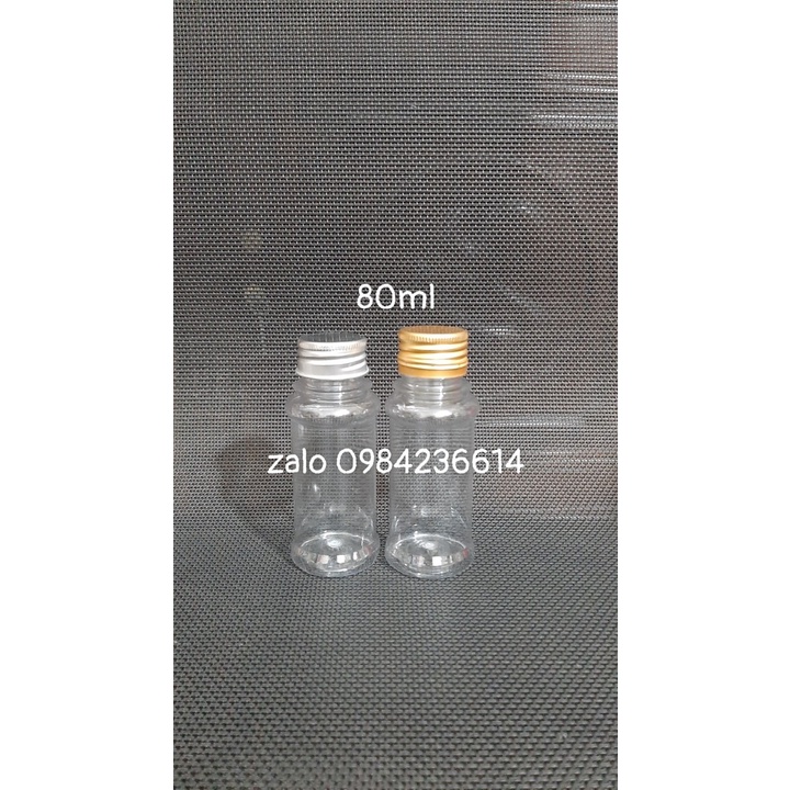 Chai nhựa 80ml nắp vặn nhôm vàng, nhôm bạc