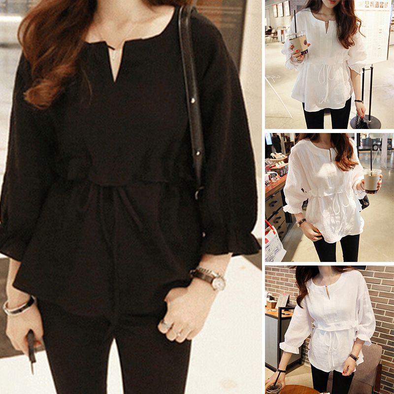 Áo kiểu tay loe dài dây rút thiết kế thanh lịch cho phái nữ | BigBuy360 - bigbuy360.vn