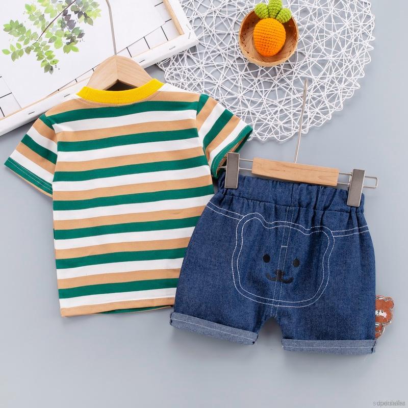 Set áo thun ngắn tay cổ tròn + quần ngắn lưng thun phong cách năng động cho trẻ em