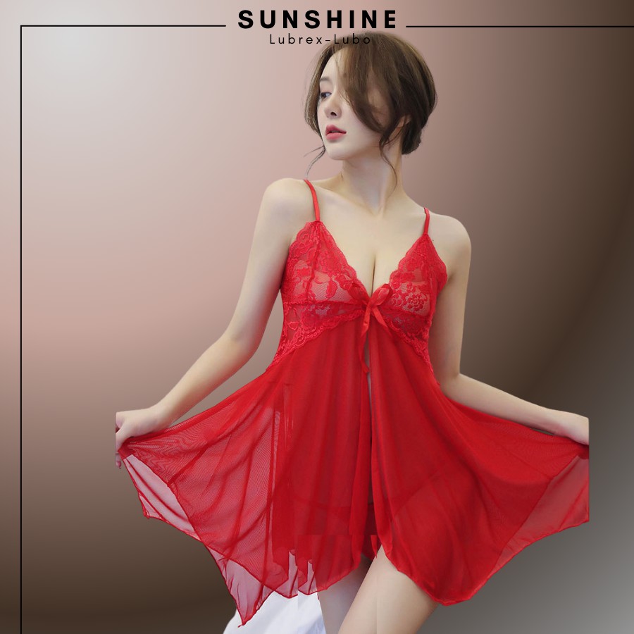 Váy ngủ sexy gợi cảm 2 dây xuyên thấu màu đỏ SUNSHINE LUBREX-LUBO hở trước SX1120