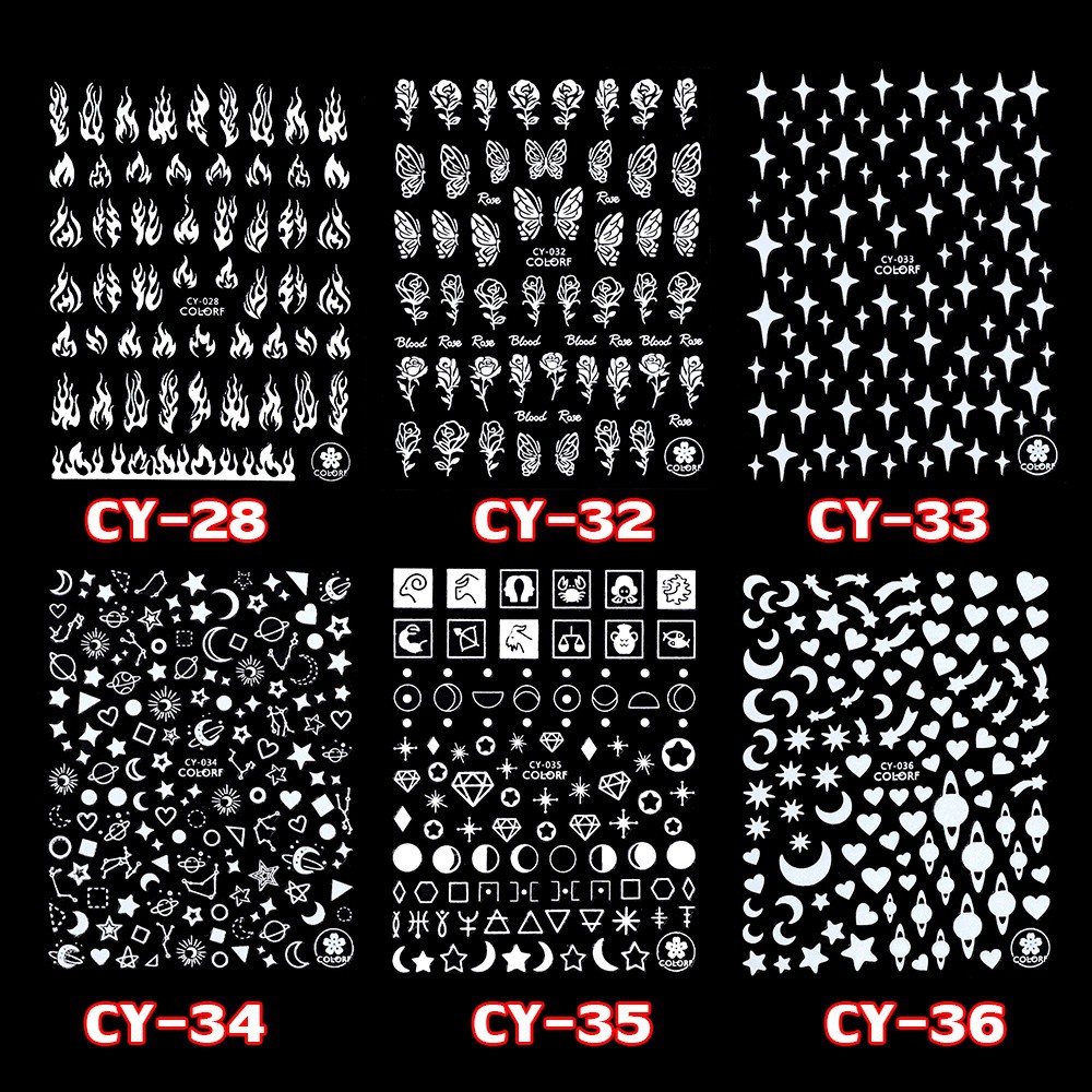 [Hàng mới về] Set 1 / 6 miếng dán móng tay hiệu ứng 3d phát sáng trong bóng tối