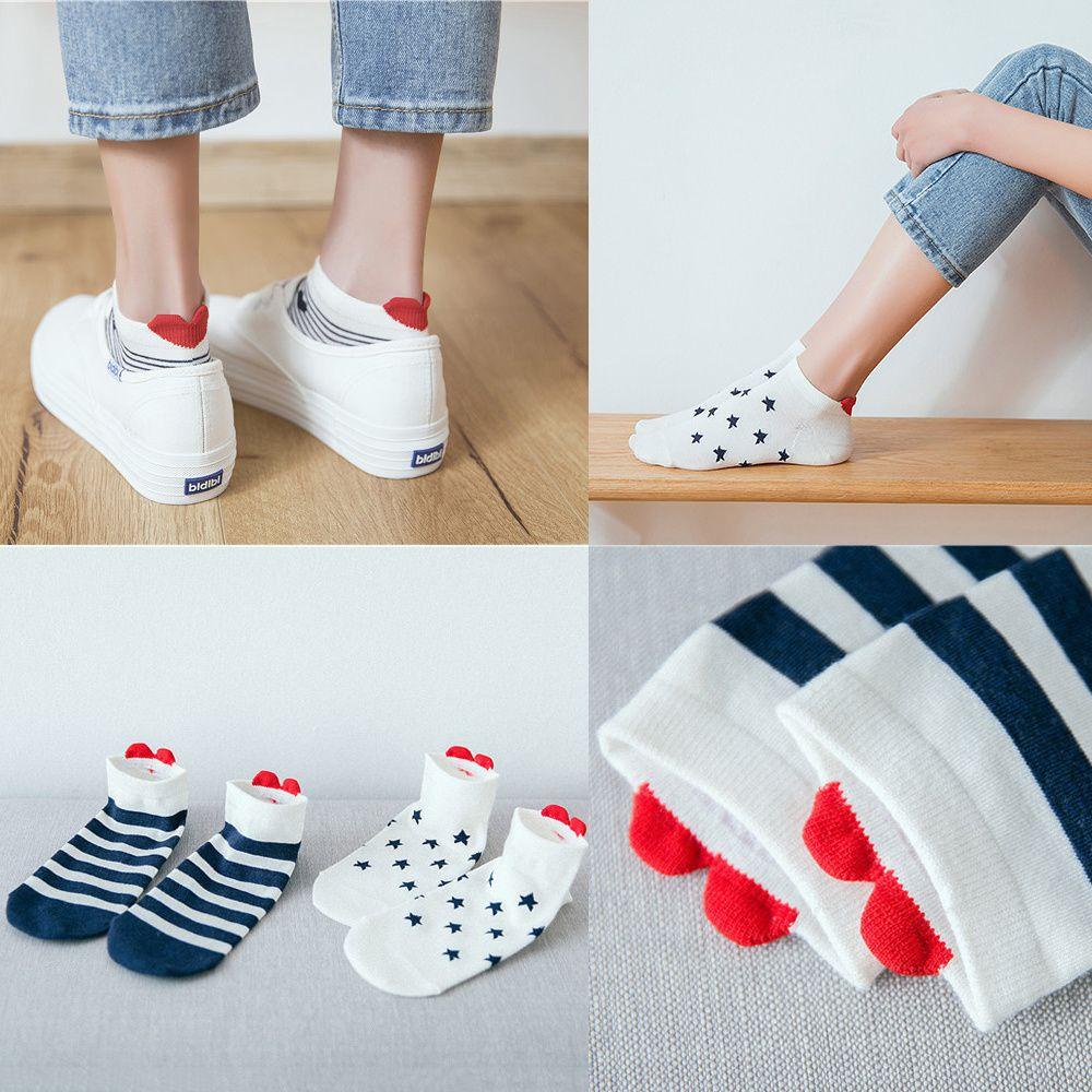 LEILY Tất Thuyền Ngắn Chống Trượt Hình Trái Tim Đỏ Cho Nữ