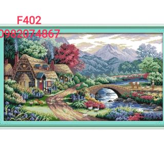 Tranh thêu chữ thập phong cảnh làng quê Joy