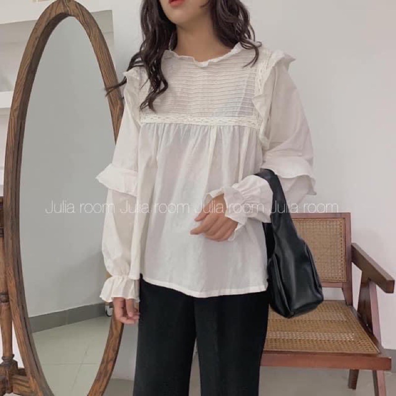 Áo Babydoll viền bèo xếp ly ngực Ulzzang M03 ( hình thật, hàng có sẵn)