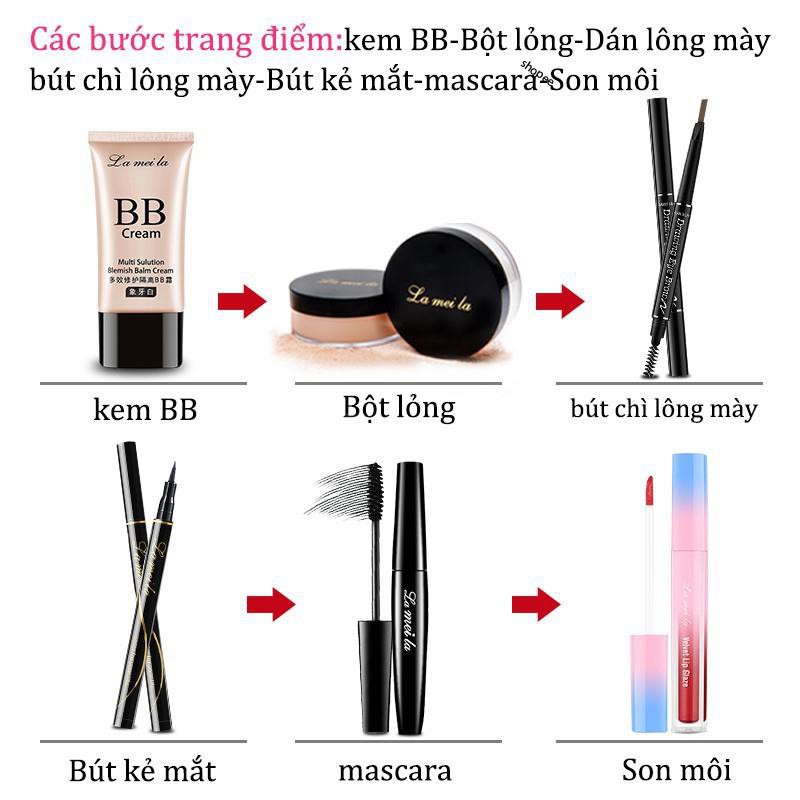 Bộ trang điểm Lameila 6 món cơ bản kem nền, phấn phủ, son kem, mascara, kẻ mày, kẻ mắt bộ makeup thời thường