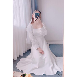 Đầm dự tiệc trắng xòe cổ u vintage Benley Dress
