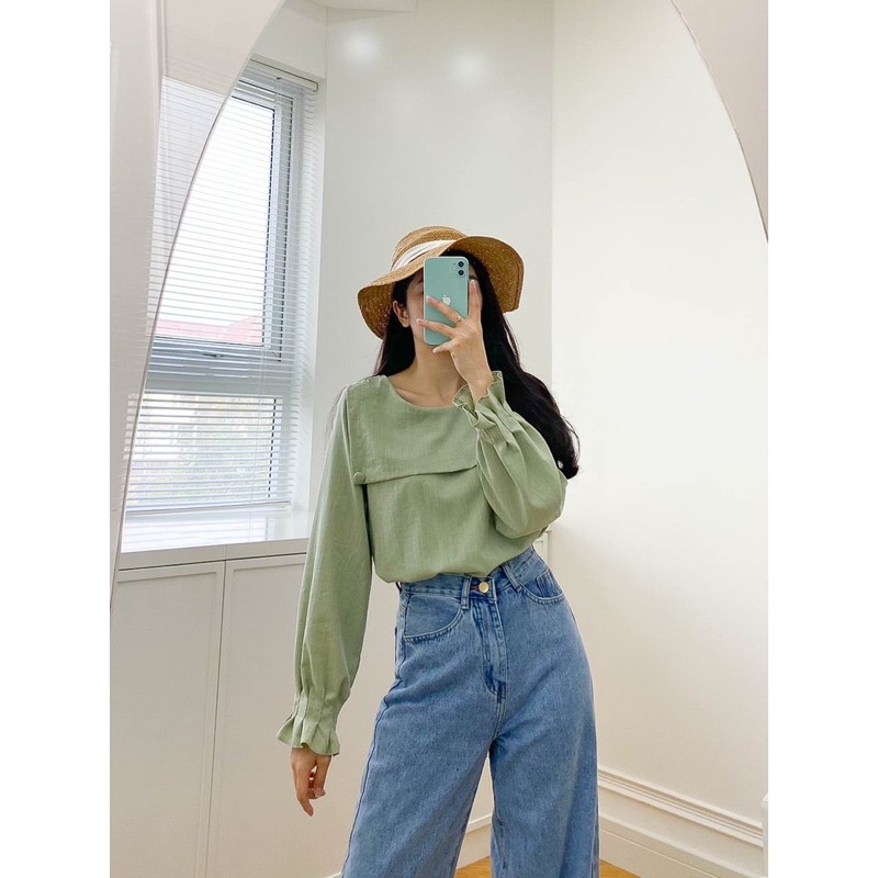 Áo sơ mi kiểu nữ, tay dài Ruby Top LUCETFASHION, áo kiểu Hàn Quốc
