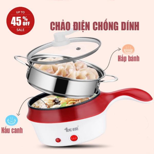 Ca Nấu Mì, Nồi Nấu Lẩu Mini Nồi Nấu Có Sửng Hấp 2 Tầng, Nồi Nấu Siêu Tốc Đa Năng - Loại Tốt Có Tay Cầm Mini 18cm