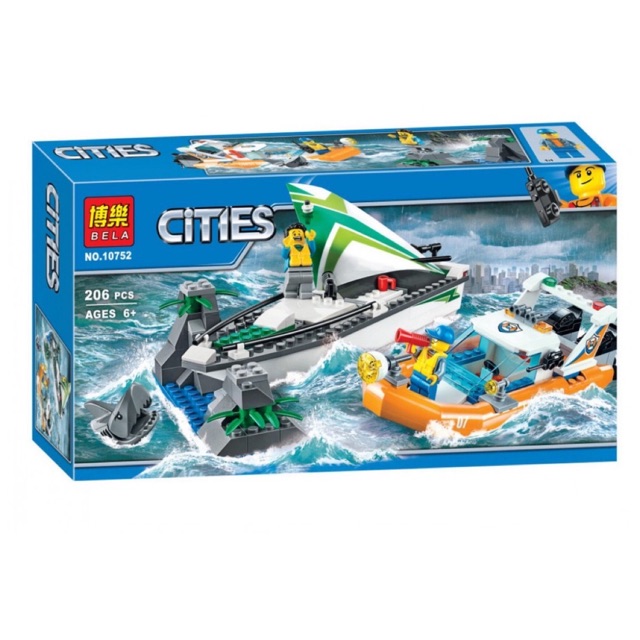 Lego BELA lắp ráp cities 10752 - Thuyền cứu hộ cứu người gặp nạn