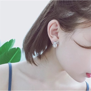 Bạc 925 - bông tai nơ hạt đá tròn 8mm