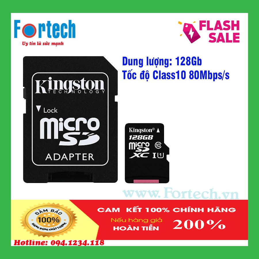 Thẻ nhớ MicroSDHC 128Gb Kingston Calss 10 80Mpbs/s