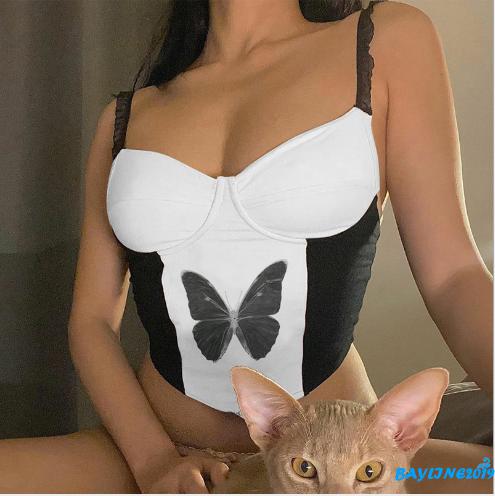 Áo Lửng Hai Dây Phối Lưới Xuyên Thấu Quyến Rũ Dành Cho Nữ