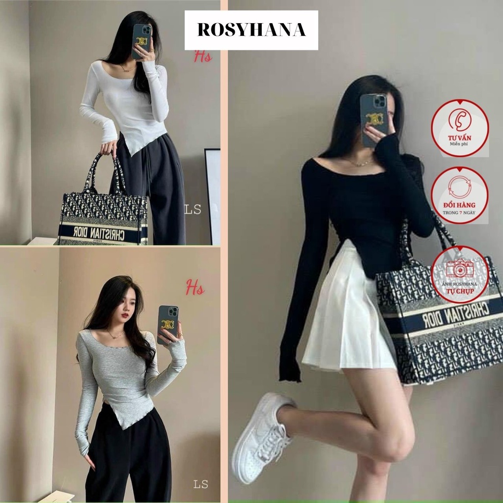 Áo Body Dài Tay Xẻ Tà Bèo Lệch, chất bozip, Mã 616 _Rosyhana