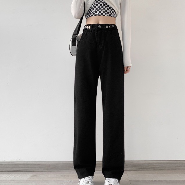 Quần jean nữ cạp cao ống rộng, quần jean chỉnh cạp phong cách Ulzzang_j16