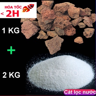 COMBO CÁT THẠCH ANH (2 KG) + ĐÁ NHAM THẠCH (1KG) vật liệu lọc, trang trí bể cá