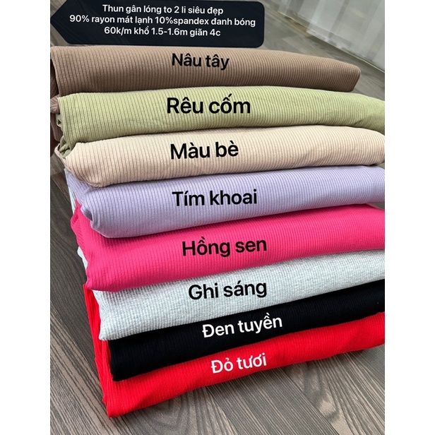 Vải Bo Gân, thun gân,thun tăm Cotton Gân lụa (có 10 )màu may váy áo Body- Crop top rất đẹp