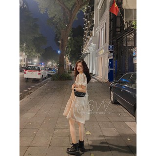 Váy babydoll lụa xoè tay bồng (Ảnh thật)