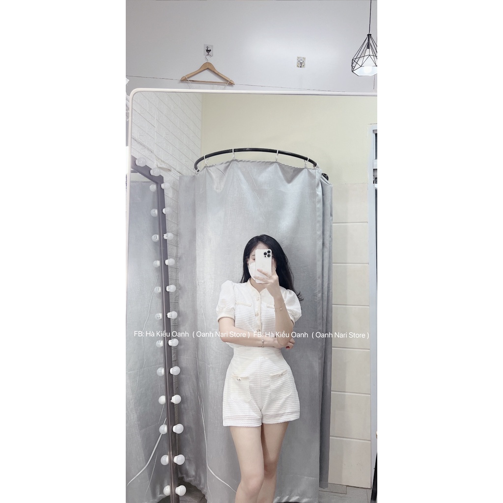 Set váy áo viền đính ngọc, Set tiểu thư, Set áo sơ mi cộc tay cổ tàu viền ngọc.