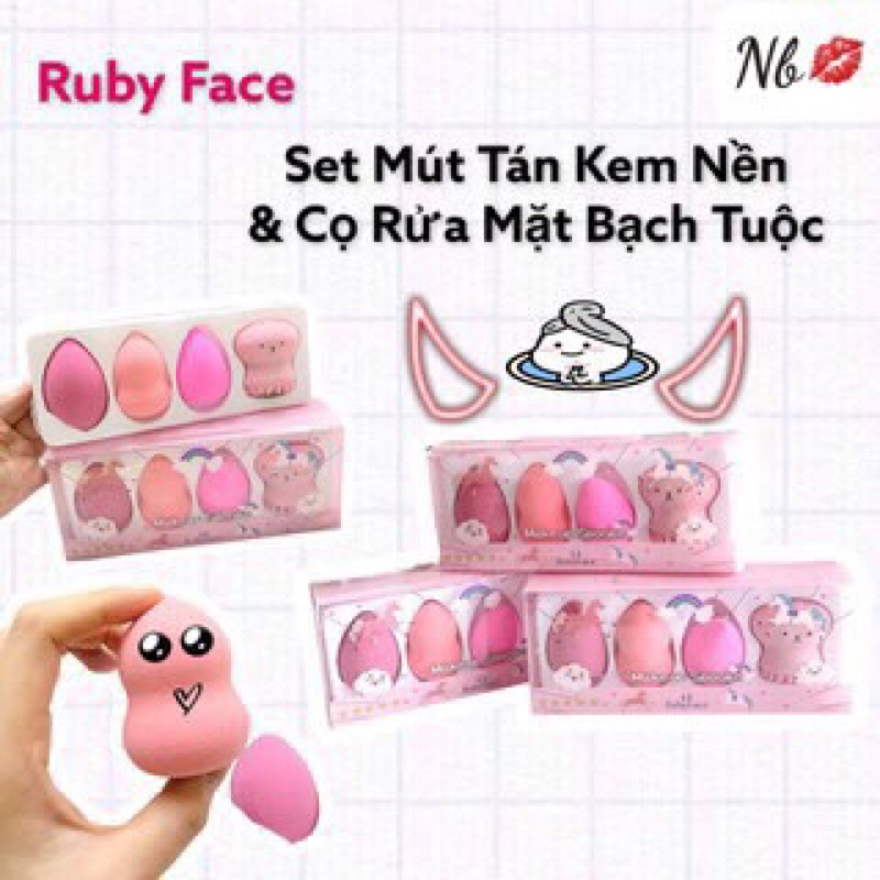 Bông trang điểm tặng kèm bạch tuộc rửa mặt KIDAMO