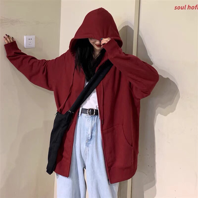 Áo khoác hoodie nữ, khoác nỉ trơn bo zip có mũ 2 lớp form rộng ulzzang mặc đôi basic hàn quốc local brand Cheapy C1033