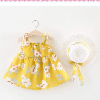 Combo set váy 2 dây kèm mũ nan xinh xắn