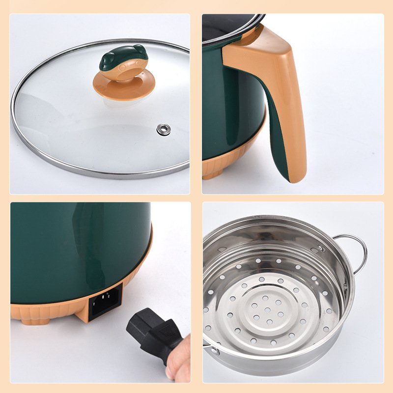 Nồi Lẩu Điện Mini Chống Dính LISHIDAI 18cm Kèm Giá Hấp Inox, Ca Nấu Mì Và Ăn Lẩu Cho 2 Người