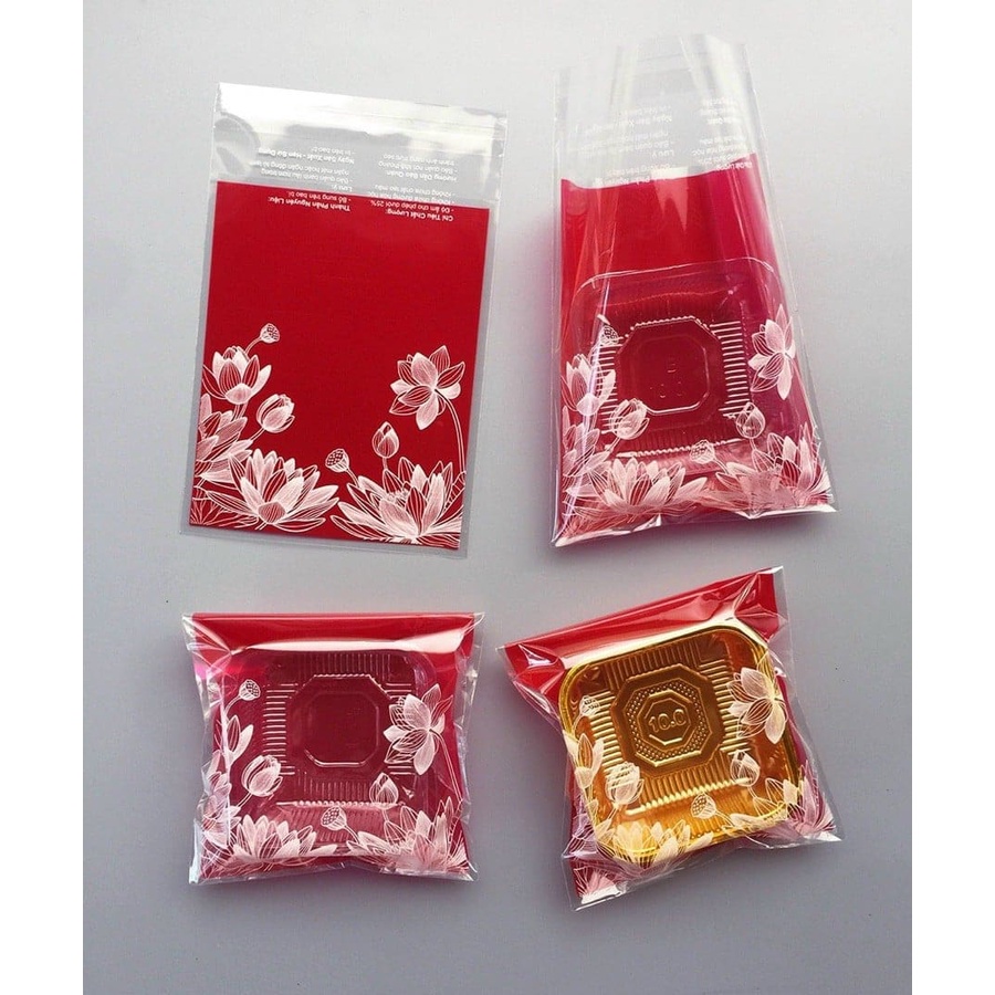 COMBO 100 KHAY VÀ TÚI DÁN ĐỰNG BÁNH TRUNG THU 200 GRAM - 250 GRAM HÌNH SEN