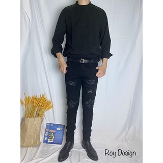 Quần jean đen rách dáng skinny cao cấp