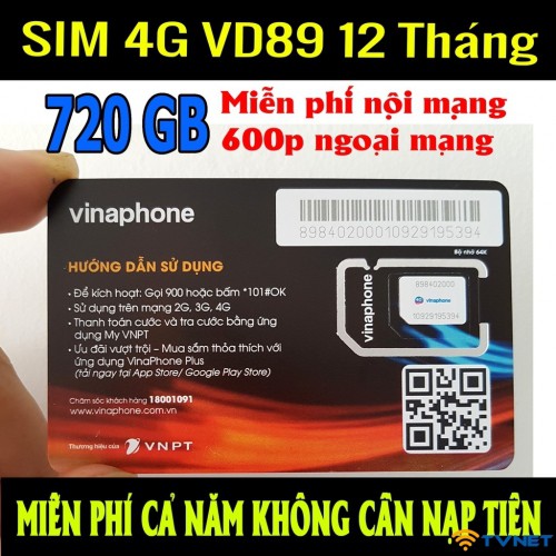 Sim 4G vinaphone VD89 trọn gói 12 tháng