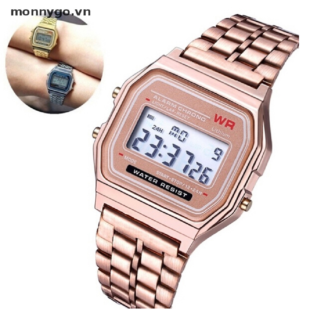 Đồng Hồ Thể Thao Điện Tử LCD Bằng Thép Không Gỉ Thanh Lịch Cổ Điển Dành Cho Nam Nữ