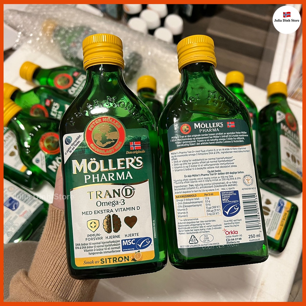 Dầu gan cá tuyết Omega 3 MOLLERS Pharma Tran D+ nội địa Na Uy  - Hương vị chanh