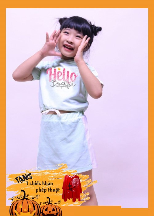 Bộ quần áo thun thới trang Jadiny cho bé bé gái màu xanh ngọc