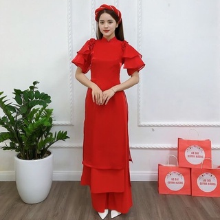 Áo dài , áo dài cách tân cánh tiên màu đỏ tươi ★qa