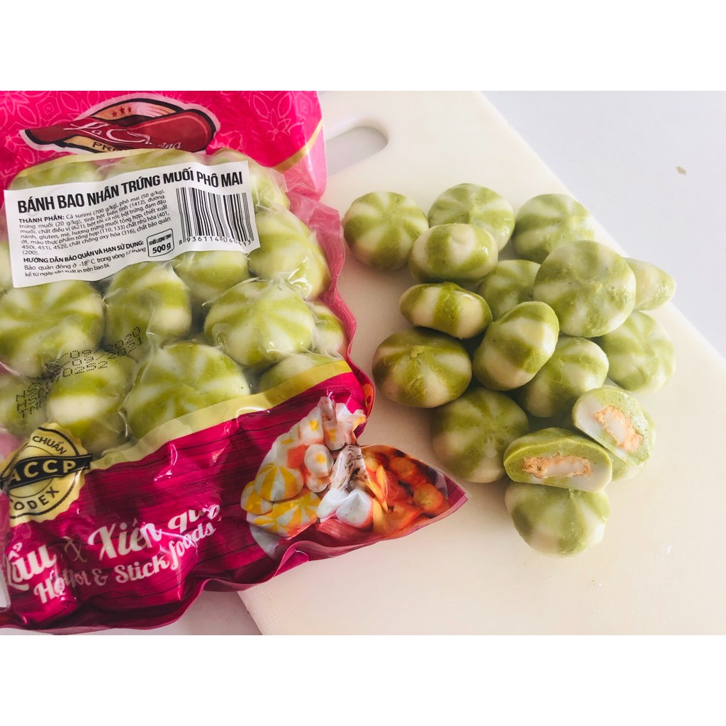 500g viên thả lẩu bánh bao nhân trứng muôi phô mai Lacusina