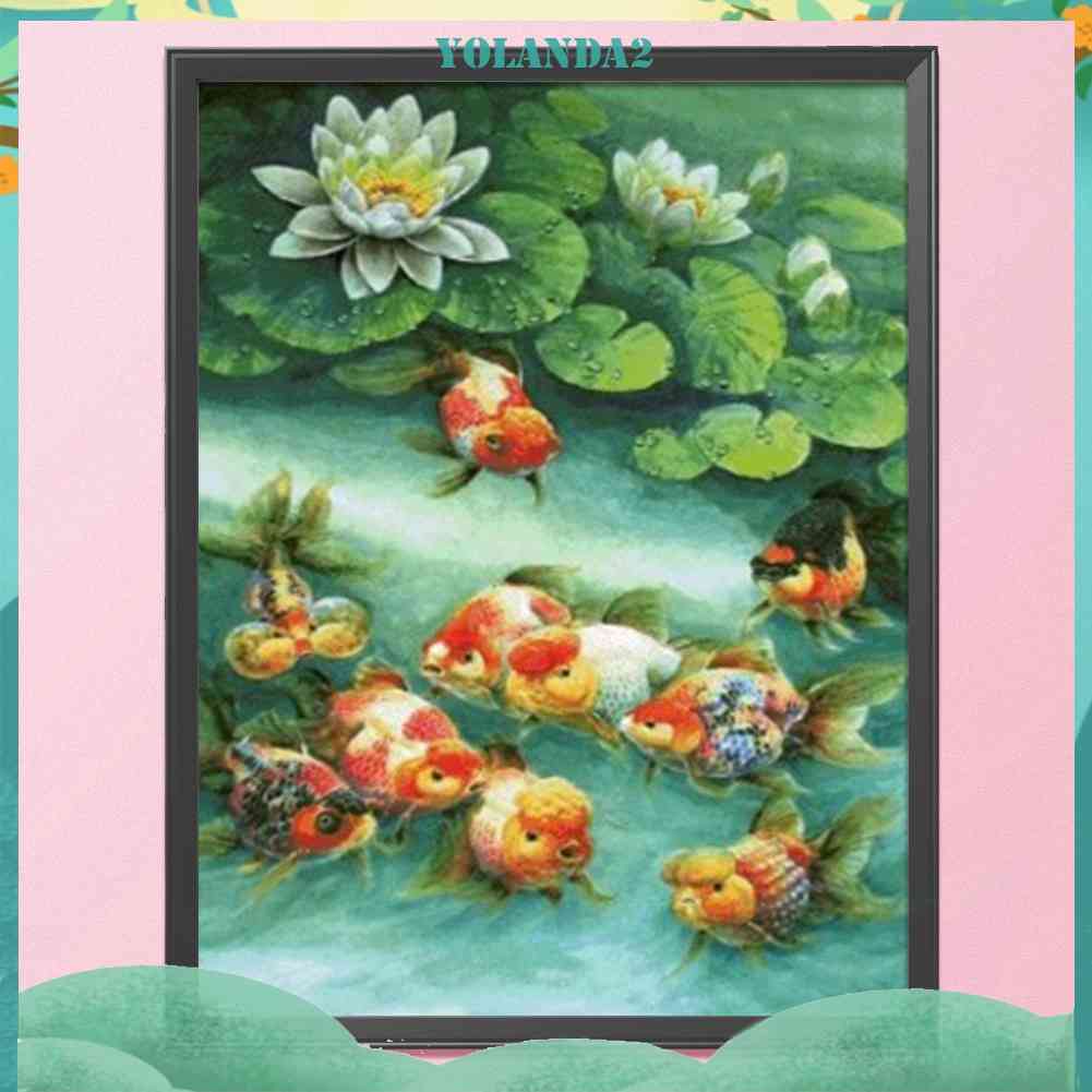 Tranh Thêu Chữ Thập Hình Cá Vàng Sen 11CT