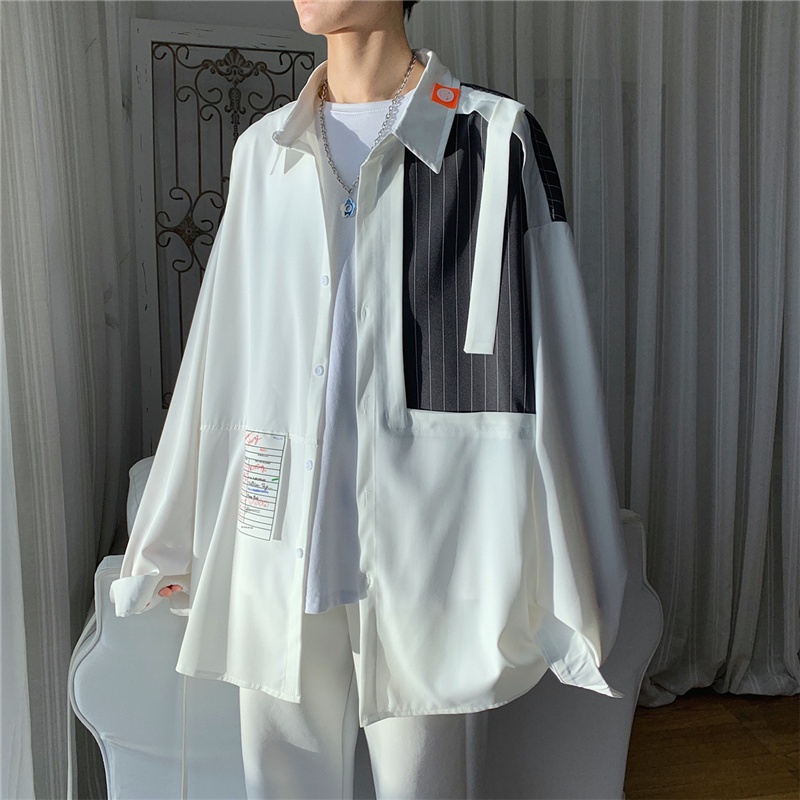Áo sơ mi tay dài dáng rộng kẻ sọc kiểu retro thời trang cao cấp cho nam 2022