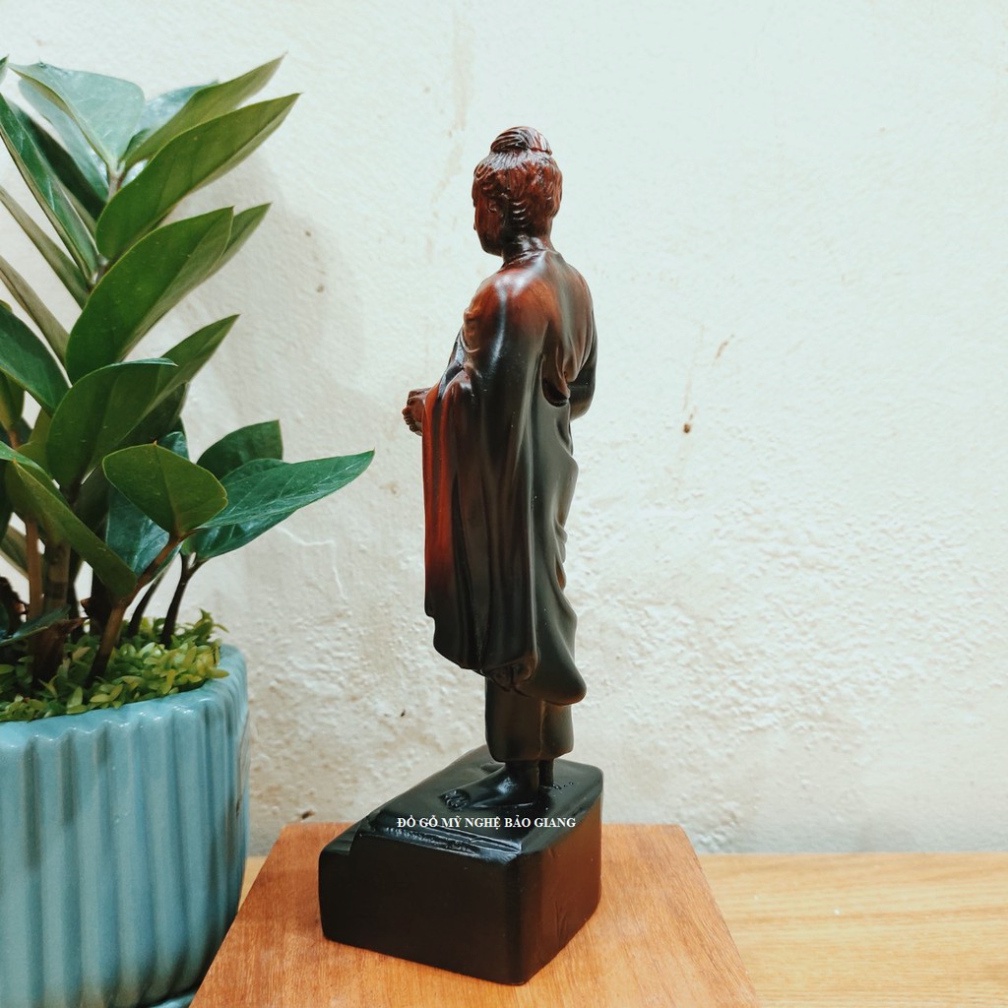 Tượng phật Thích Ca khất thực gỗ trắc đỏ đen cao 20 cm