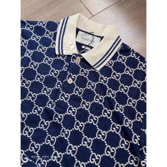 [FREE SHIP] Áo Polo Nam Gucci Xanh Navi Cổ Kem Hàng Cao Cấp