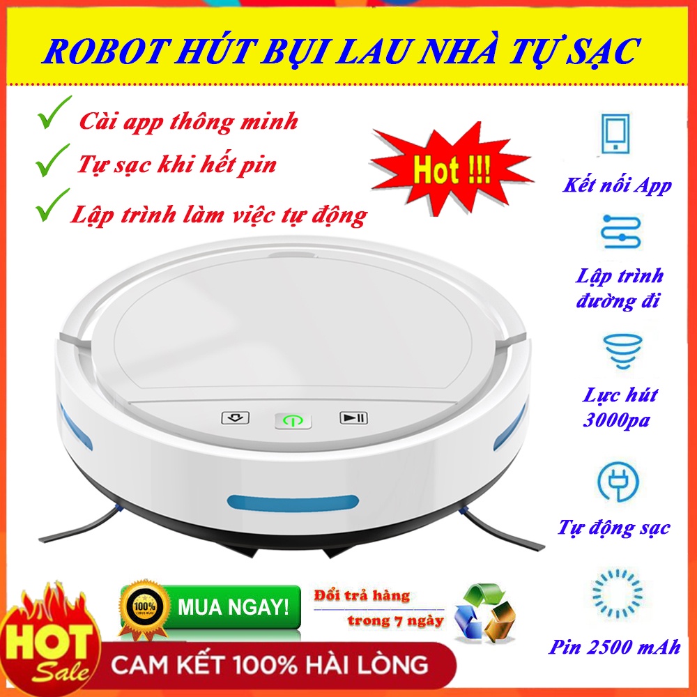 Robot Hút Bụi Lau Nhà, Máy Hút Bụi Tự Động HC002. Điều Khiển Qua App, Cảm Biến Chống Rơi, Tự Sạc, Lực Hút Khỏe!