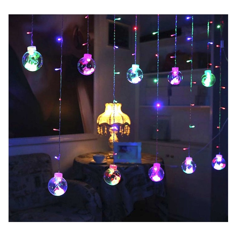 Dây đèn led banh 138 thả rèm dài 5m màu vàng, đủ màu 12 quả nhâp nháy siêu lung linh trang trí vườn, phòng ngủ, nhà cửa